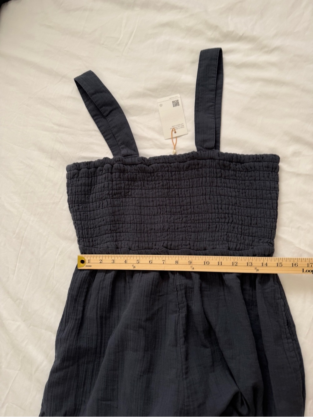 NWT Quince Organic Cotton Gauze Smocked Wide Leg Jumpsuit, size L - Picture 2 of 7